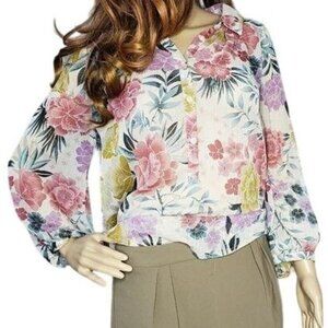 Joe Fresh Floral Print Button-Up Blouse Size M With Long Sleeves & Lightweight S